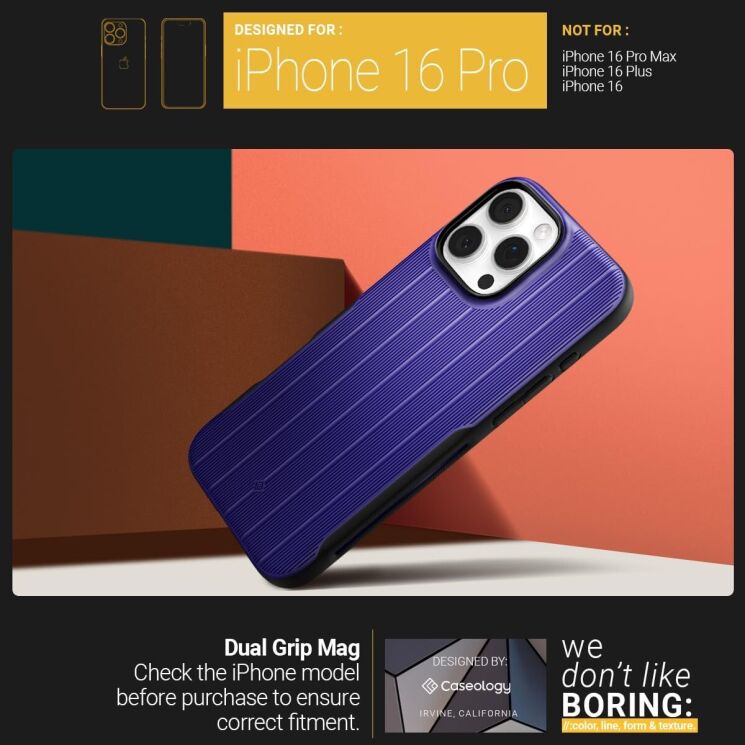 Чехол Caseology Dual Grip MagFit by Spigen для Apple iPhone 16 Pro (ACS08180) - Cobalt Blue: фото 2 из 7