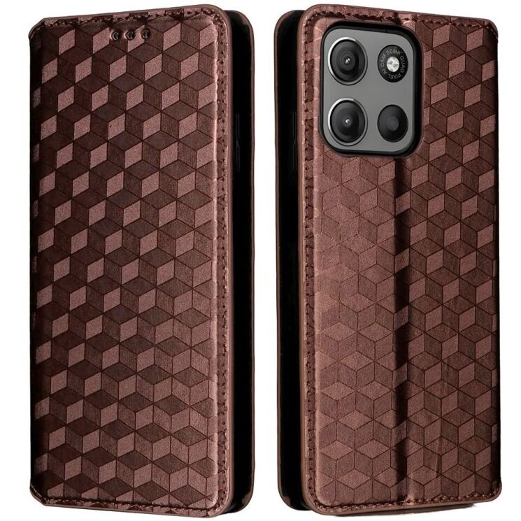 Чехол Deexe Rhombus Book для Motorola Moto G15 / G15 Power - Brown: фото 1 из 10