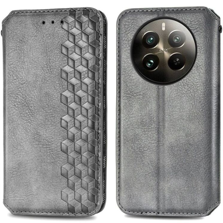 Чехол Deexe Rhombus Wallet для Realme 12 / 12 Plus - Grey: фото 1 из 6