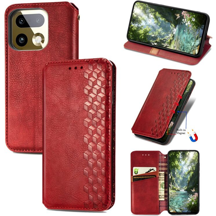 Чехол Deexe Rhombus Wallet для Realme 16 Pro - Red (428031R) Чехол Deexe Rhombus Wallet для Realme 16 Pro - Red: фото 1 из 9