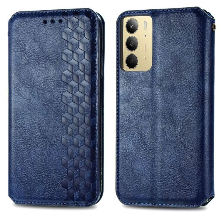 Чехол Deexe Rhombus Wallet для Realme C75 - Blue: фото 2 из 9