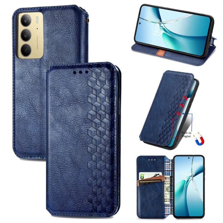 Чехол Deexe Rhombus Wallet для Realme C75 - Blue: фото 1 из 9