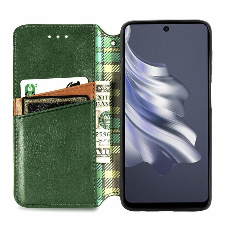 Чехол Deexe Rhombus Wallet для TECNO Spark 20 Pro - Green: фото 2 из 6