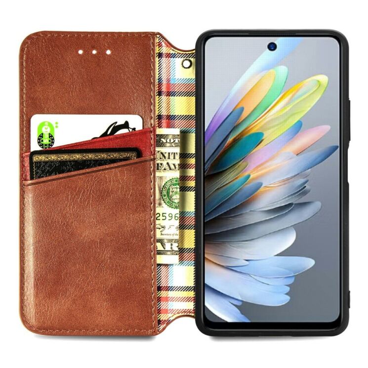 Чохол Deexe Rhombus Wallet для ZTE Blade A75 - Brown: фото 2 з 9