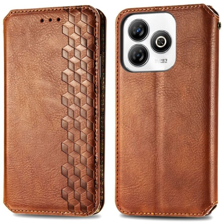 Чохол Deexe Rhombus Wallet для ZTE Blade A75 - Brown: фото 1 з 9