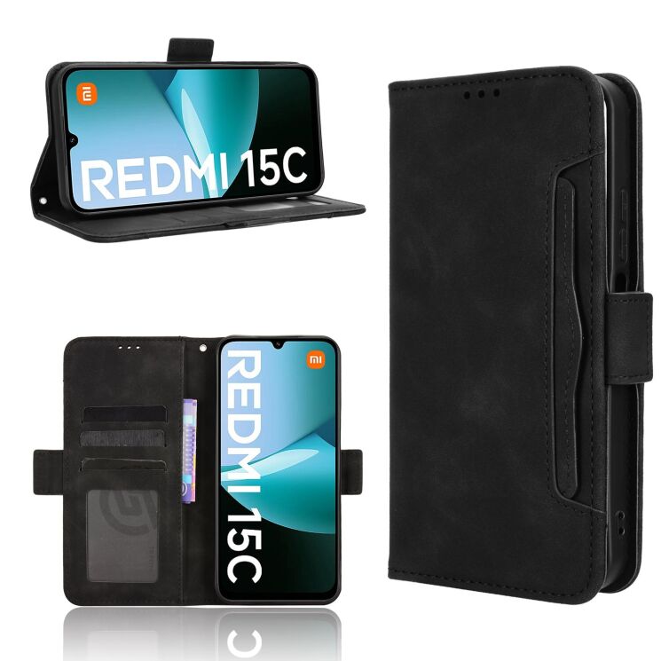 Чохол Deexe Wallet Stand для Xiaomi Redmi 15C - Black: фото 7 з 14