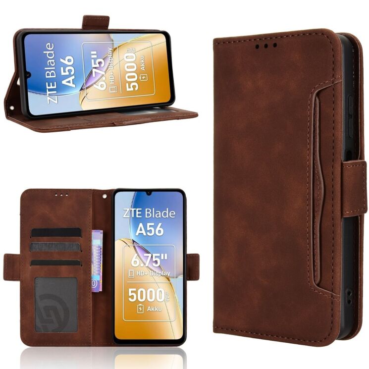 Чехол-книжка с кармашками Deexe Wallet Stand для ZTE Blade A56 - Brown: фото 8 из 15