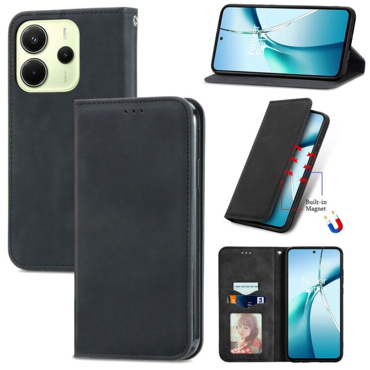 Чехол-книжка Deexe Wallet Case для Xiaomi Redmi Note 14 4G - Black: фото 1 из 8