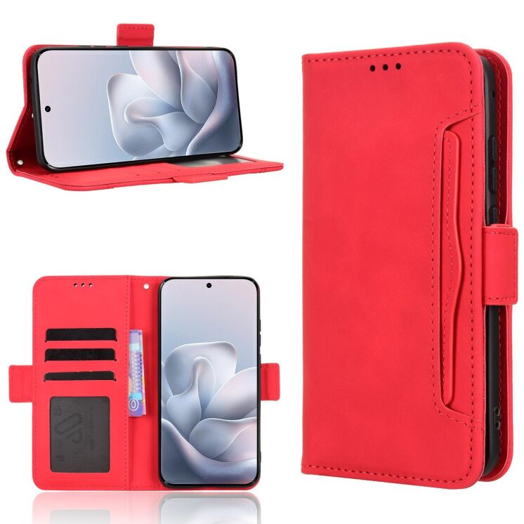 Чехол-книжка с карманами Deexe Wallet Stand для Motorola Edge 70 Fusion - Red: фото 8 из 15