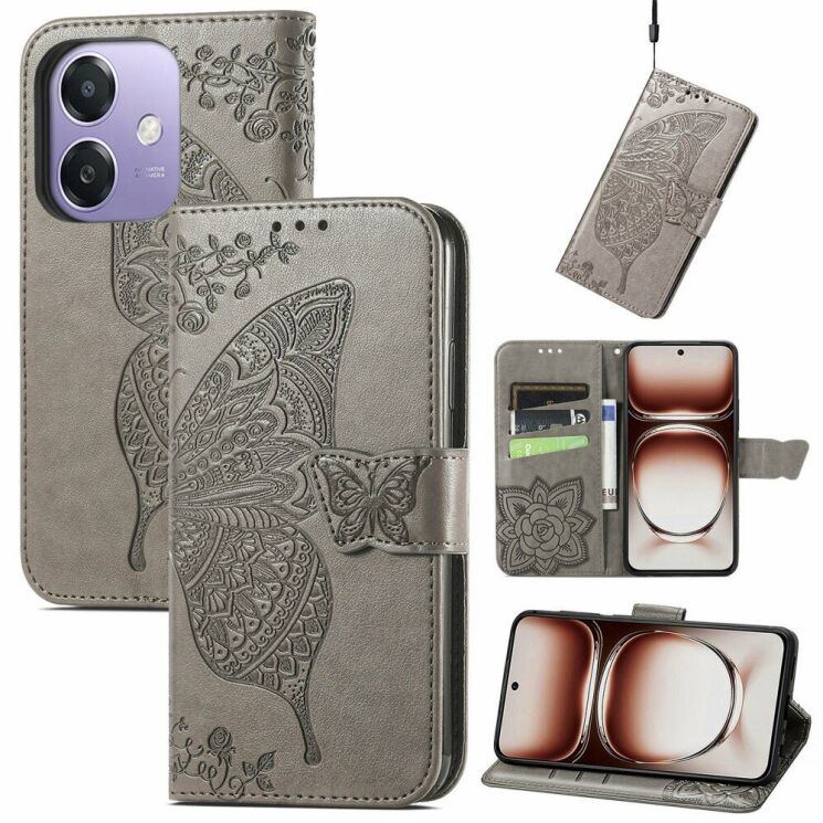 Чехол UniCase Butterfly Pattern для OPPO A3x / A3 / A40m - Grey: фото 4 из 7