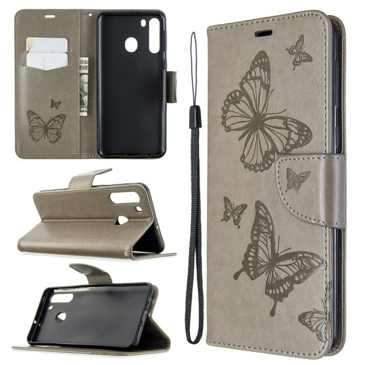 Чохол-книжка з малюнком UniCase Butterfly Pattern для Samsung Galaxy A21 (A215) - Grey: фото 1 з 9
