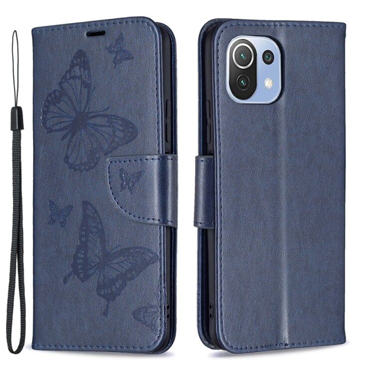 Чехол UniCase Butterfly Pattern для Xiaomi Mi 11 Lite / 11 Lite NE - Dark Blue: фото 2 из 8