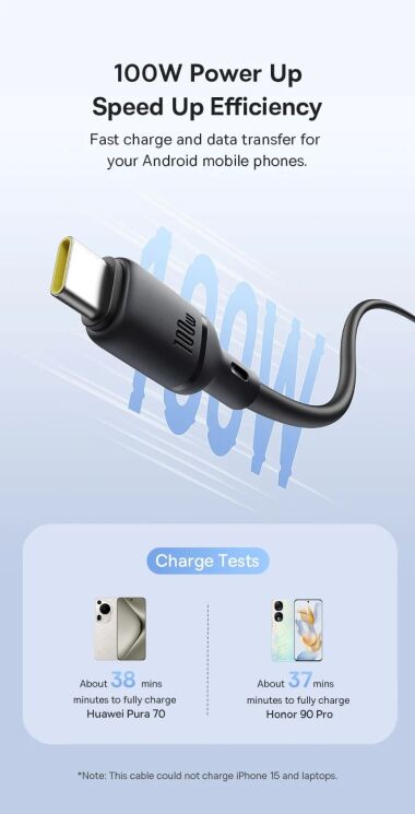 Кабель Baseus Silky Series USB to Type-C (100W, 1m) P10377703 - Cluster Black: фото 10 из 19