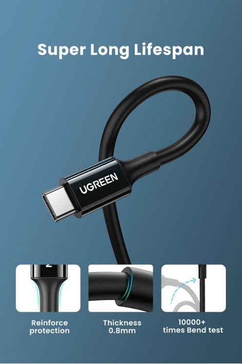 Кабель UGREEN US300 Type-C to Type-C (100W, 5A 1m) - Black: фото 11 з 13