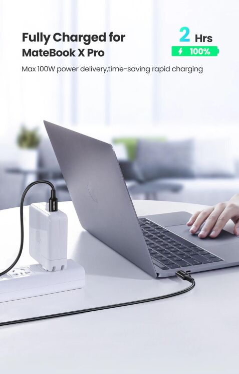 Кабель UGREEN US300 Type-C to Type-C (100W, 5A 1m) - Black: фото 3 з 13