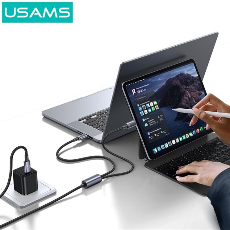 Кабель USAMS SJ740 2 In 1 Type-C to 2Type-C (72W, 3A, 1.2m) - Gray: фото 4 из 6