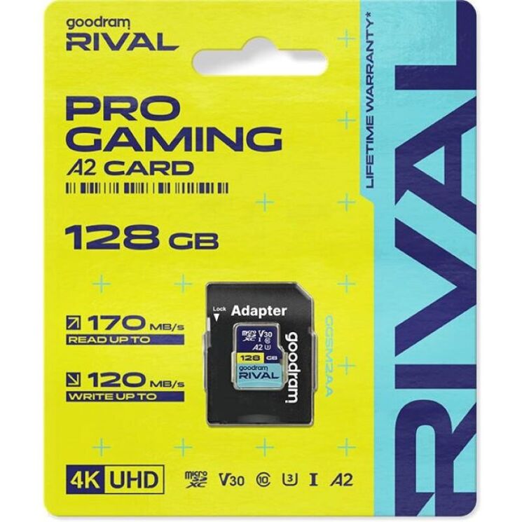Карта памяти GOODRAM MicroSDXC Rival 128GB V30 A2 UHS I U3 R170 + адаптер (GGSM2AA-1280R12): фото 2 из 3
