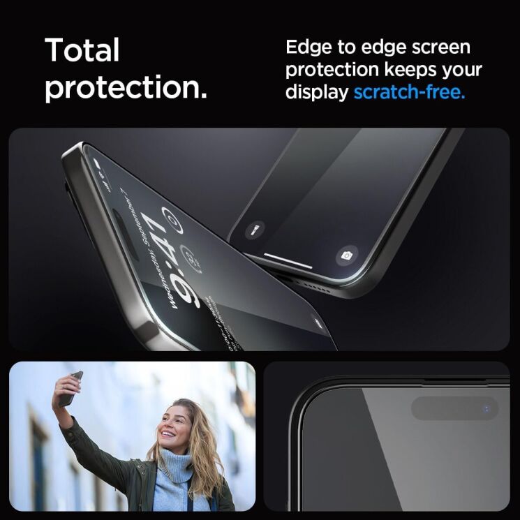 Комплект защитного стекла Spigen (SGP) GLAS.tR EZ Fit Black для Apple iPhone 15 Pro - Black: фото 11 из 14