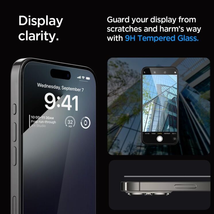 Комплект защитного стекла Spigen (SGP) GLAS.tR EZ Fit Black для Apple iPhone 15 Pro - Black: фото 10 из 14