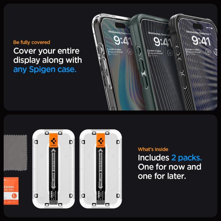 Комплект защитного стекла Spigen (SGP) GLAS.tR EZ Fit Black для Apple iPhone 15 Pro - Black: фото 14 из 14
