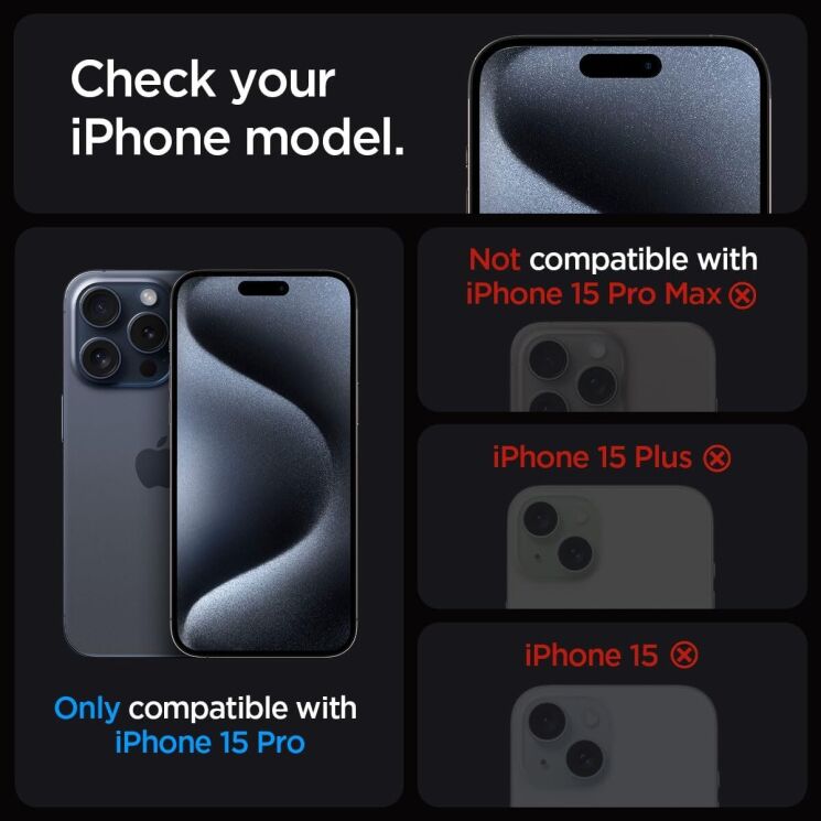 Комплект защитного стекла Spigen (SGP) GLAS.tR EZ Fit Black для Apple iPhone 15 Pro - Black: фото 8 из 14
