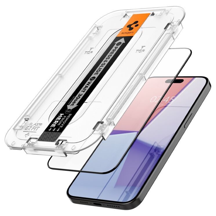 Комплект защитного стекла Spigen (SGP) GLAS.tR EZ Fit Black для Apple iPhone 15 Pro - Black: фото 3 из 14