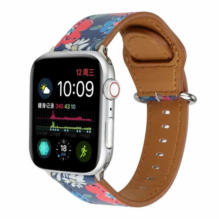 Кожаный ремешок Deexe Fashion Elegant для Apple Watch 42 (Series 10) / 41 / 40 / SE 40 / 38 - Red Flower: фото 2 из 5