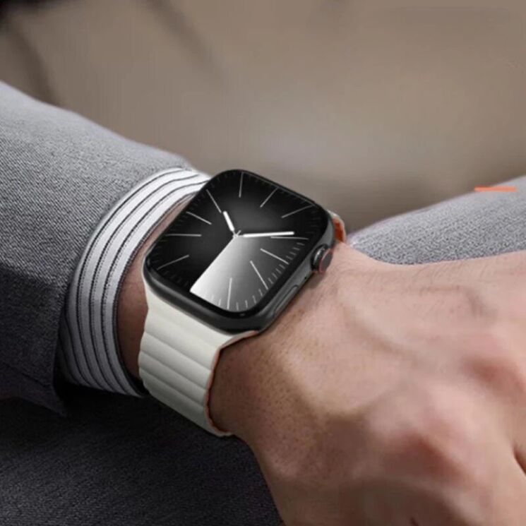 Ремешок Blueo Magnetic Silicone для Apple Watch 46 / 45 / 44 / SE 44 / 42 (Series 1-3) / Ultra / Ultra 2 - White / Orange: фото 6 из 6