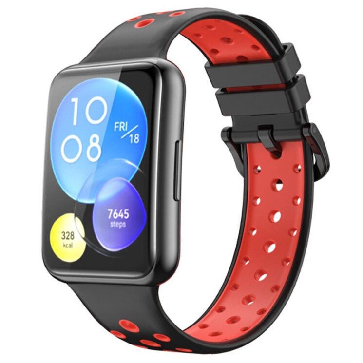 Ремешок Deexe Dot Color для Huawei Watch Fit 2 - Black / Red: фото 2 из 6