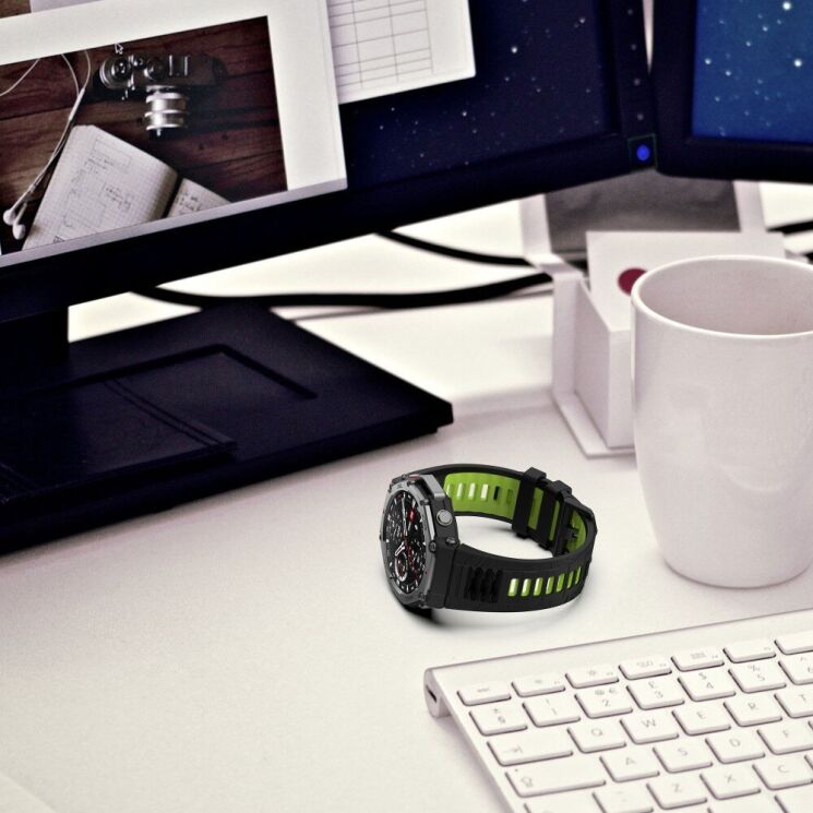 Ремешок Deexe Dual Color для Xiaomi Amazfit T-ReX 3 - Black / Green: фото 7 из 9