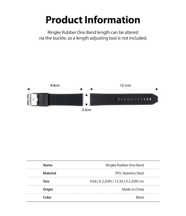 Ремінець Ringke Rubber One Prime для годинників з шириною кріплення 22мм (8809758103115) - Black: фото 10 з 10