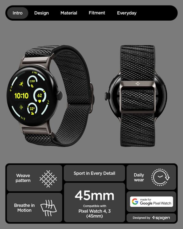 Ремешок Spigen Lite Fit X для Google Pixel Watch 4 / 3 (45mm) AMP09487 - Black: фото 11 из 15