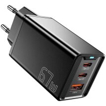 Мережевий зарядний пристрій ESSAGER 67W Kolsang GaN 2Type-C + USB (ECTAC-KSB01-Z) - Black: фото 1 з 17