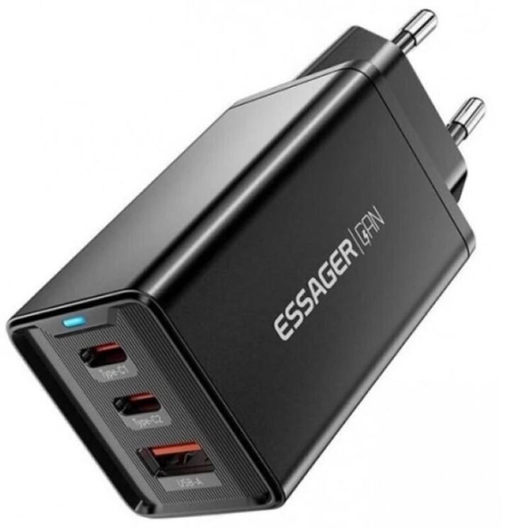 Мережевий зарядний пристрій ESSAGER 67W Kolsang GaN 2Type-C + USB (ECTAC-KSB01-Z) - Black: фото 2 з 17