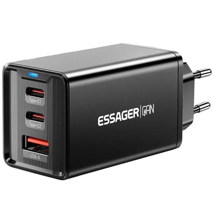 Мережевий зарядний пристрій ESSAGER 67W Kolsang GaN 2Type-C + USB (ECTAC-KSB01-Z) - Black: фото 4 з 17