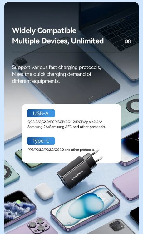 Мережевий зарядний пристрій ESSAGER 67W Kolsang GaN 2Type-C + USB (ECTAC-KSB01-Z) - Black: фото 11 з 17