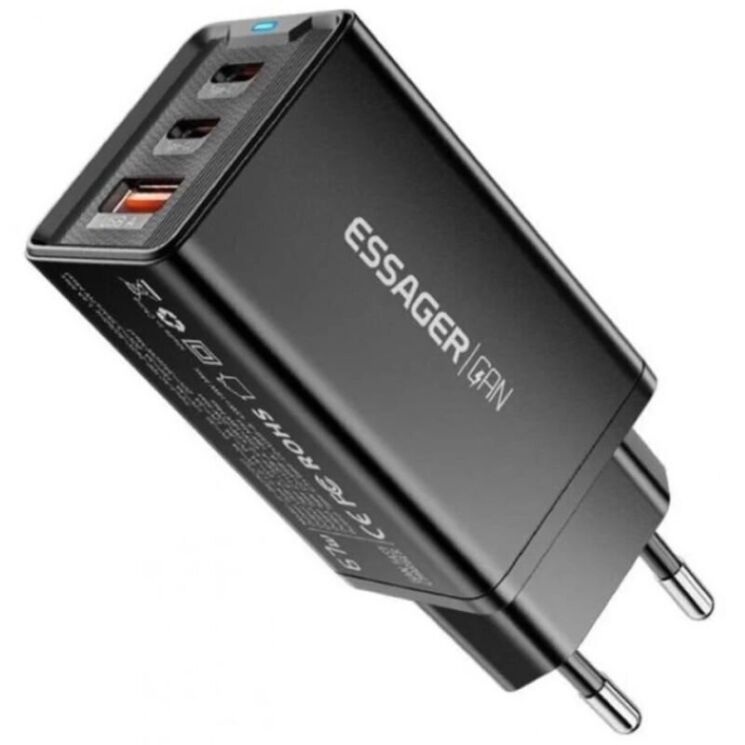 Мережевий зарядний пристрій ESSAGER 67W Kolsang GaN 2Type-C + USB (ECTAC-KSB01-Z) - Black: фото 3 з 17