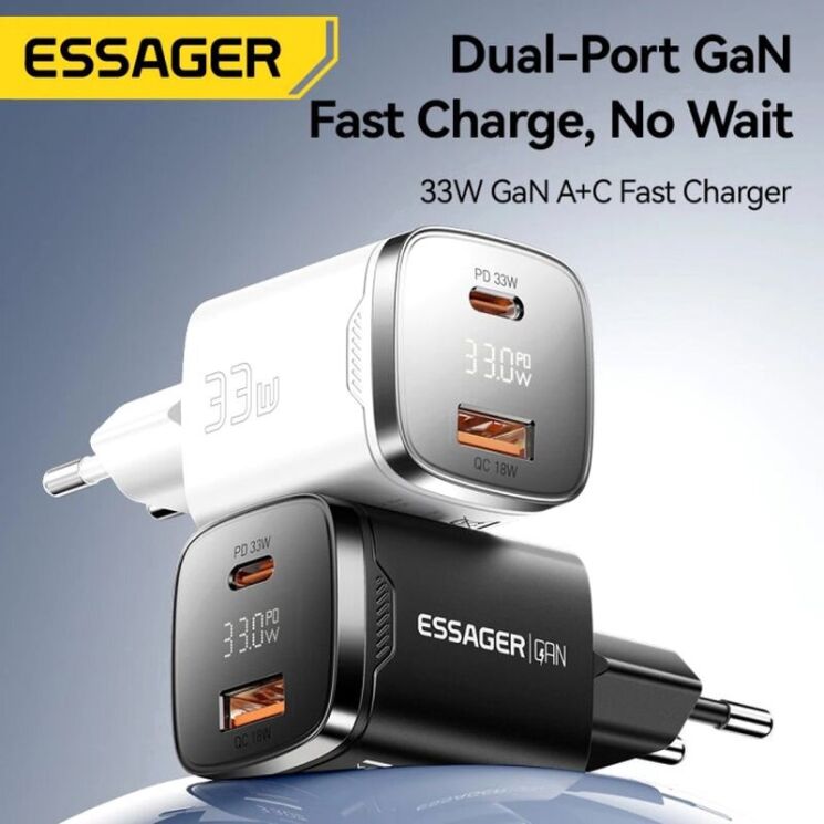 Сетевое зарядное устройство ESSAGER Gamet 33W GaN C+U (ECT33W-GMB01-Z) - Black (995691B) Сетевое зарядное устройство ESSAGER Gamet 33W GaN C+U (ECT33W-GMB01-Z) - Black: фото 9 из 12