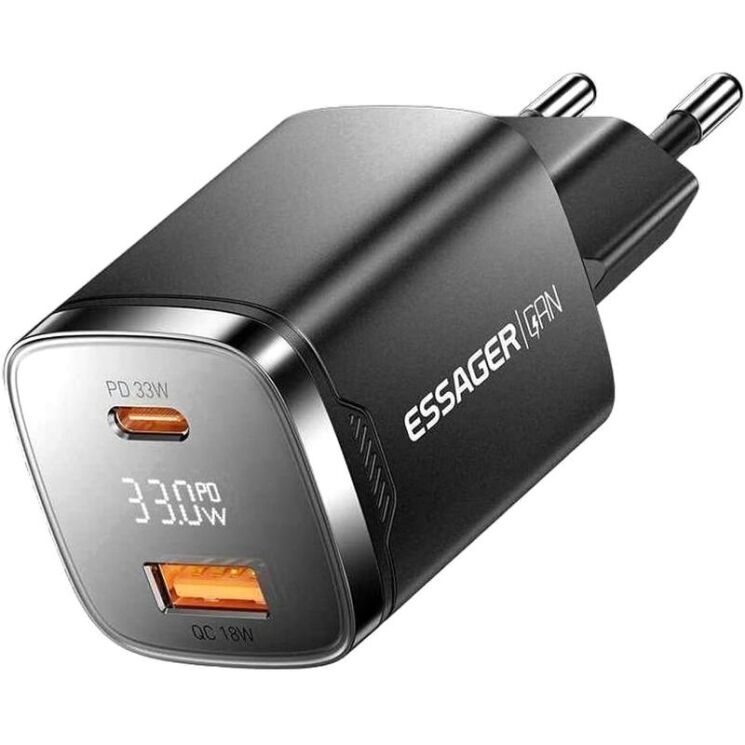 Сетевое зарядное устройство ESSAGER Gamet 33W GaN C+U (ECT33W-GMB01-Z) - Black (995691B) Сетевое зарядное устройство ESSAGER Gamet 33W GaN C+U (ECT33W-GMB01-Z) - Black: фото 3 из 12
