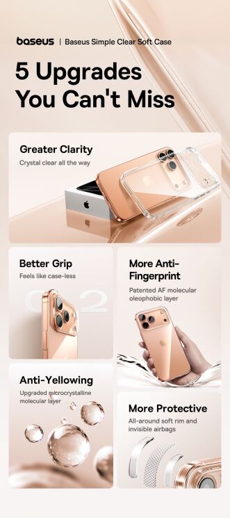 Силіконовий (TPU) чохол BASEUS Simple Series для Apple iPhone 17 - Transparent: фото 7 з 15
