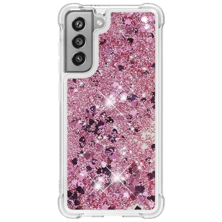Силиконовый (TPU) чехол Deexe Liquid Glitter для Samsung Galaxy S21 FE (G990) - Rose Gold Hearts: фото 3 из 7