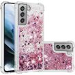 Силиконовый (TPU) чехол Deexe Liquid Glitter для Samsung Galaxy S21 FE (G990) - Rose Gold Hearts (230628D)