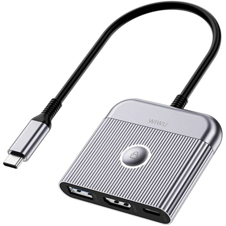 USB HUB WIWU Wi-HB002 Type-C to USB+Type-C+HDMI - Gray: фото 1 из 6