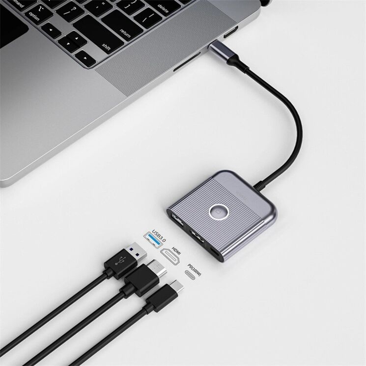 USB HUB WIWU Wi-HB002 Type-C to USB+Type-C+HDMI - Gray: фото 6 из 6