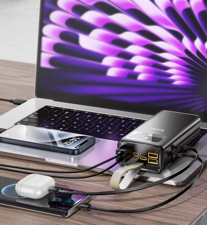 Внешний аккумулятор Hoco DB58 Plentiful 22.5W (30000mAh) + кабель Type-C+Lightning+MicroUSB+USB - Black (995779B) Внешний аккумулятор Hoco DB58 Plentiful 22.5W (30000mAh) + кабель Type-C+Lightning+MicroUSB+USB - Black: фото 6 из 7
