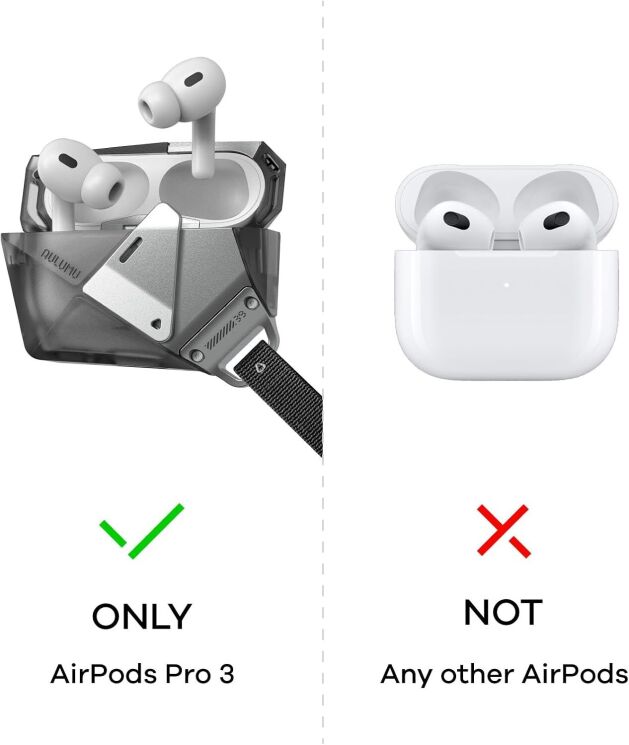 Захисний чохол AULUMU A39 Geometric Case для AirPods Pro 3 - Transparent Grey: фото 3 з 7