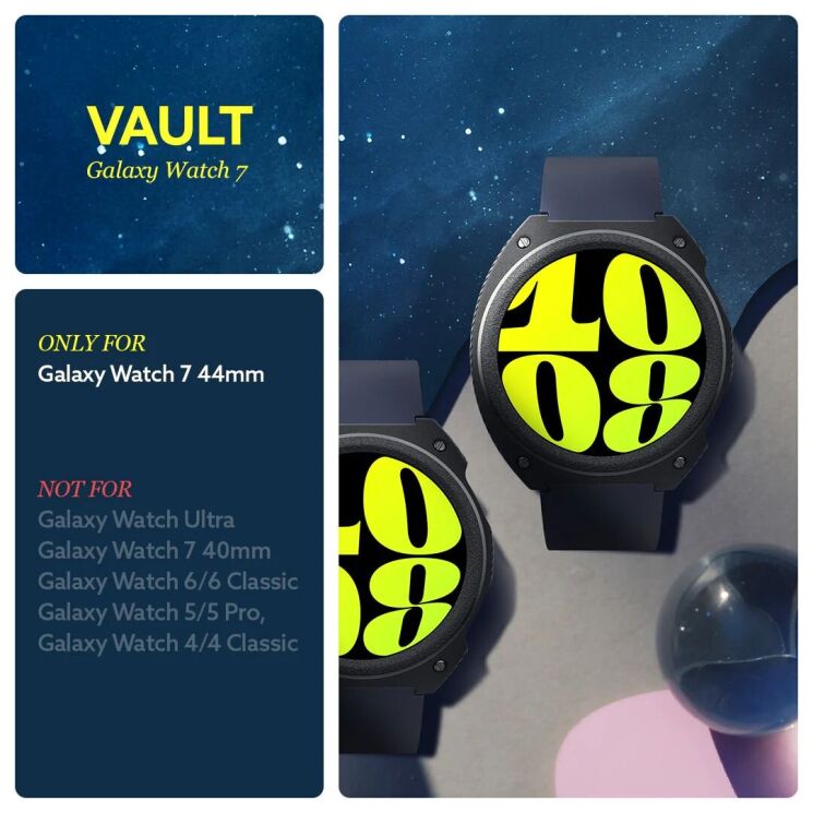 Защитный чехол Caseology Vault (FW) by Spigen для Samsung Galaxy Watch 7 (44mm) - Matte Black: фото 9 из 14