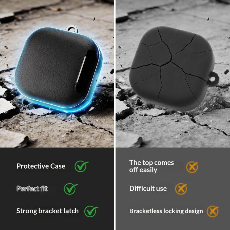 Захисний чохол Deexe Leather Cover (FH) для Samsung Galaxy Buds 4 / Buds 4 Pro - Black: фото 2 з 6