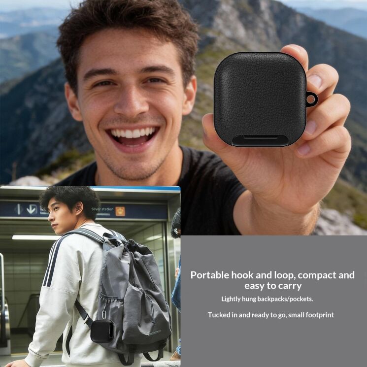 Захисний чохол Deexe Leather Cover (FH) для Samsung Galaxy Buds 4 / Buds 4 Pro - Black: фото 6 з 6