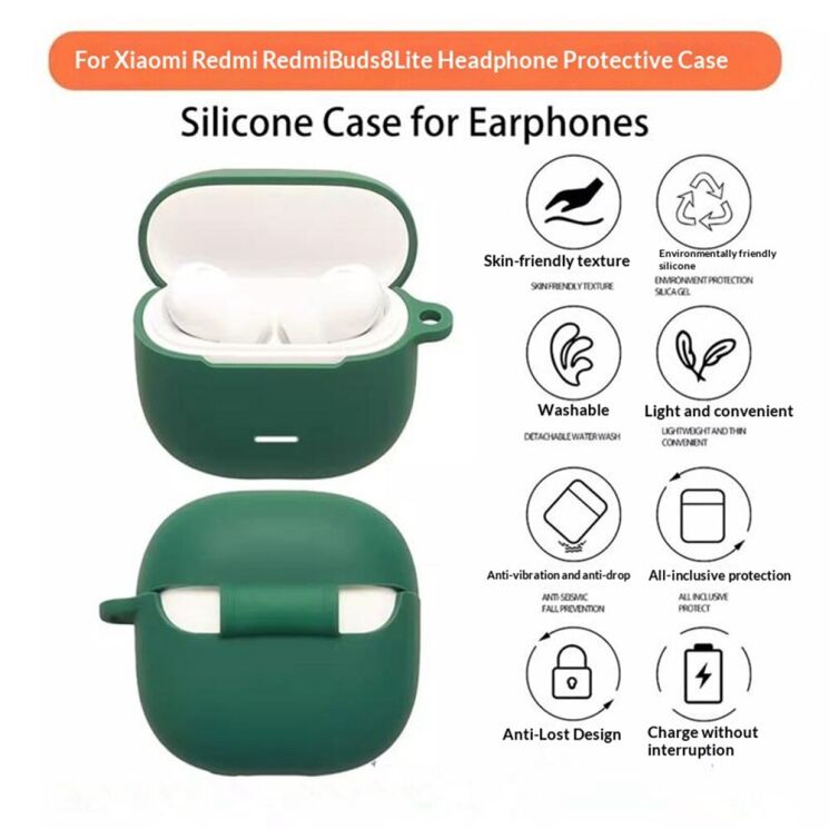 Захисний чохол Deexe Silicone Sleeve для Xiaomi Redmi Buds 8 Lite - Blackish Green: фото 2 з 13